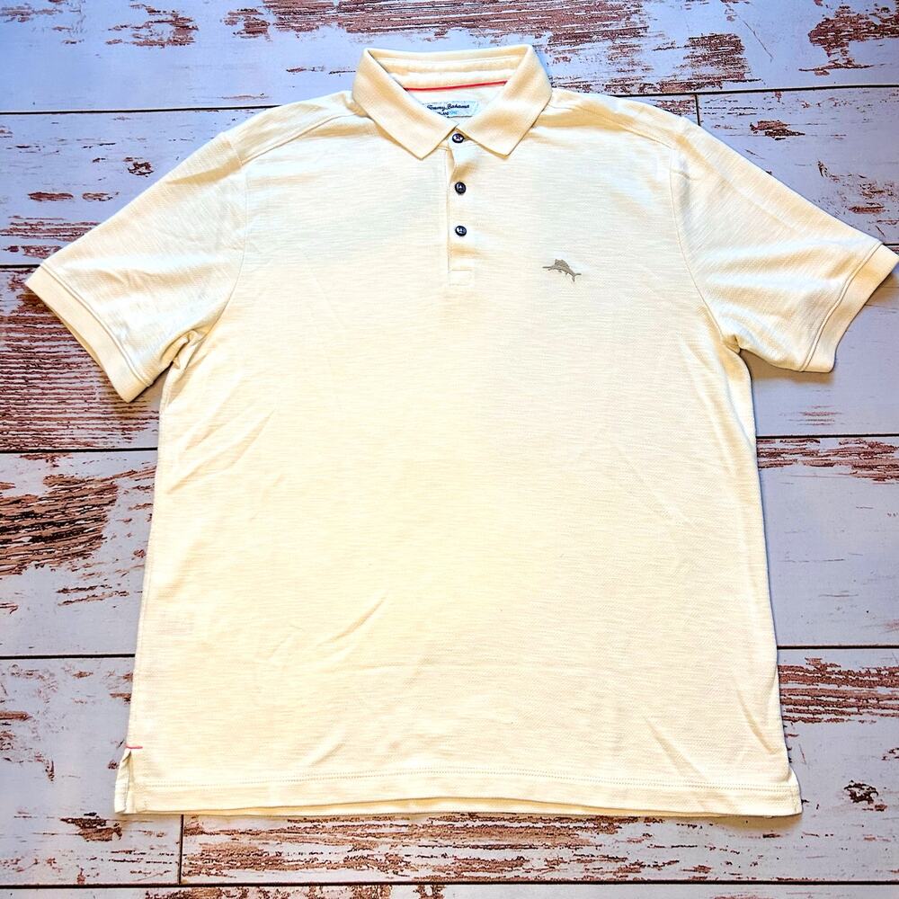 Tommy Bahama Island Zone Polo Shirt L Cream Continental
